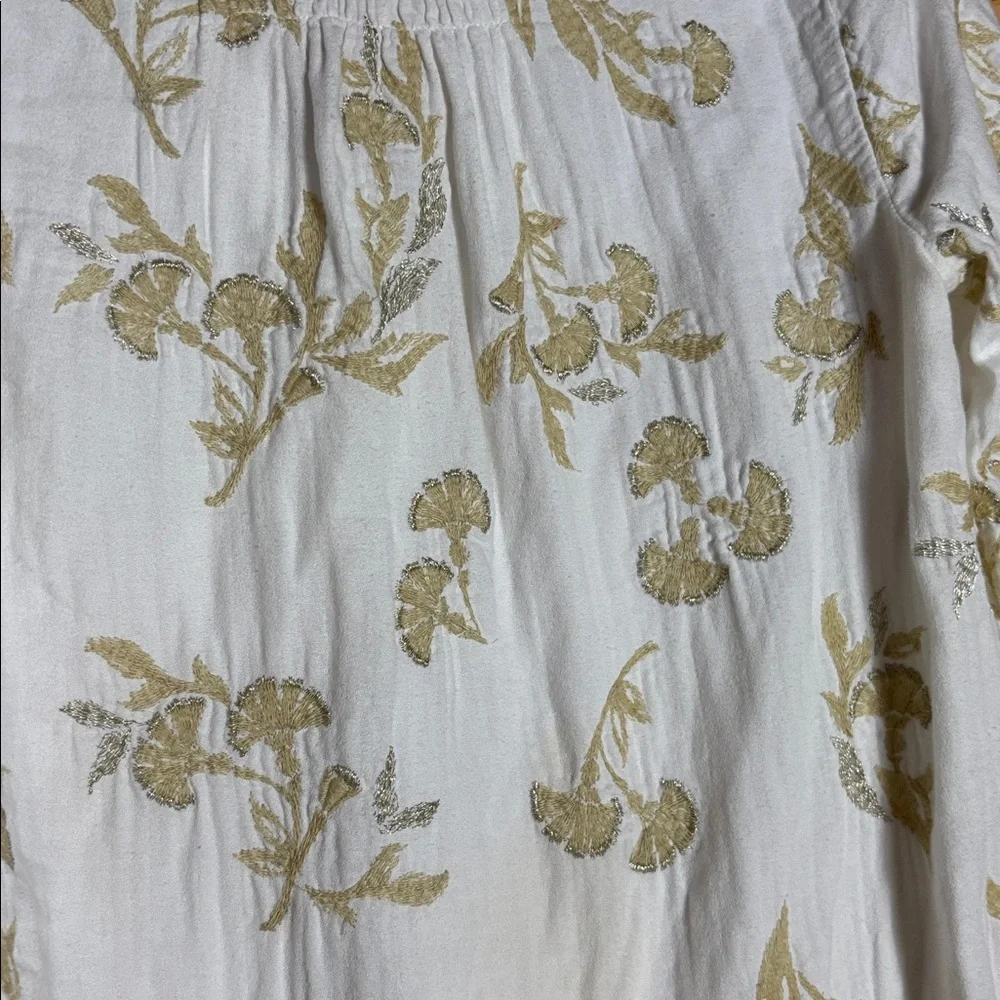 Anthropologie Cream Floral Button-Up Peasant Blouse